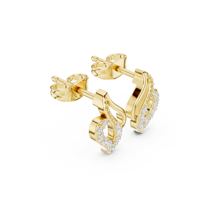 Swirl Leaf Diamond Cluster Stud Earrings in Yellow Gold : 0.16CTW