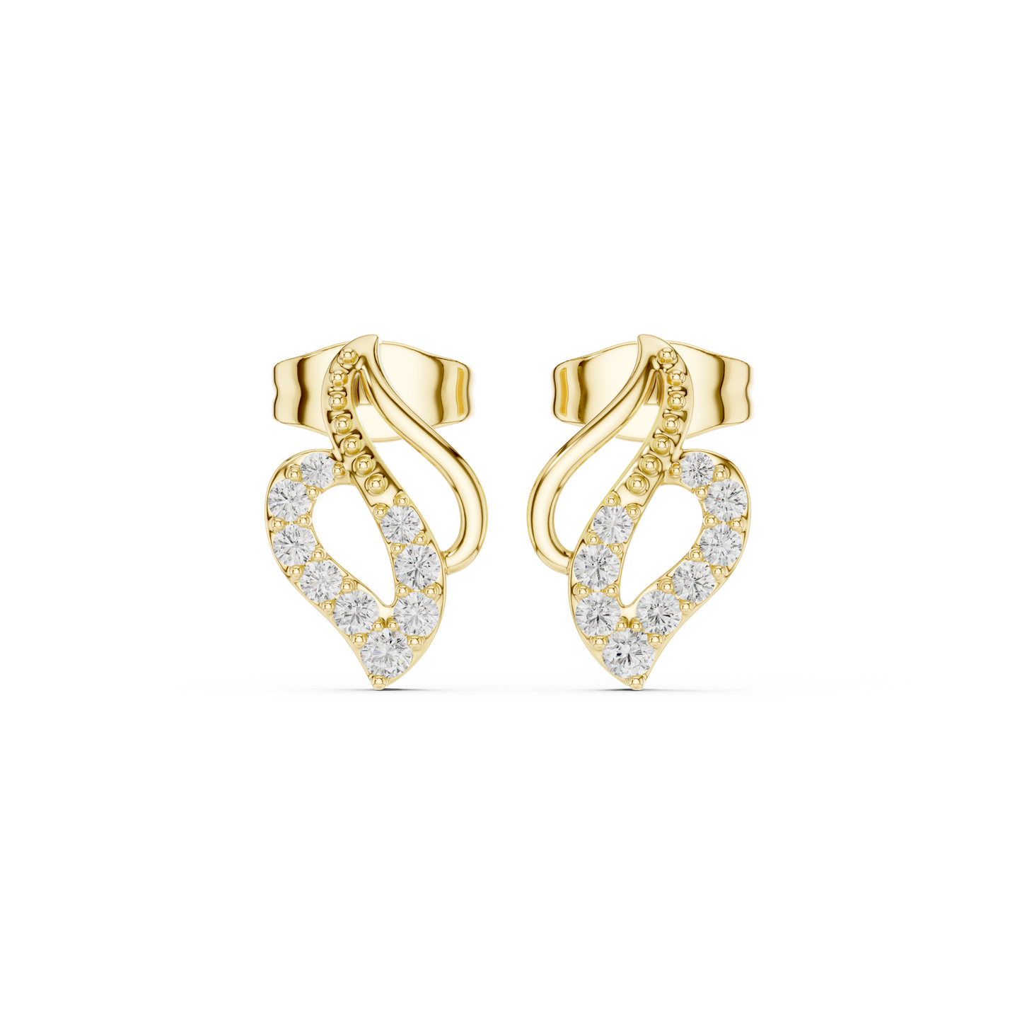 Swirl Leaf Diamond Cluster Stud Earrings in Yellow Gold : 0.16CTW