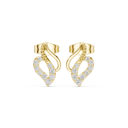 Swirl Leaf Diamond Cluster Stud Earrings in Yellow Gold : 0.16CTW