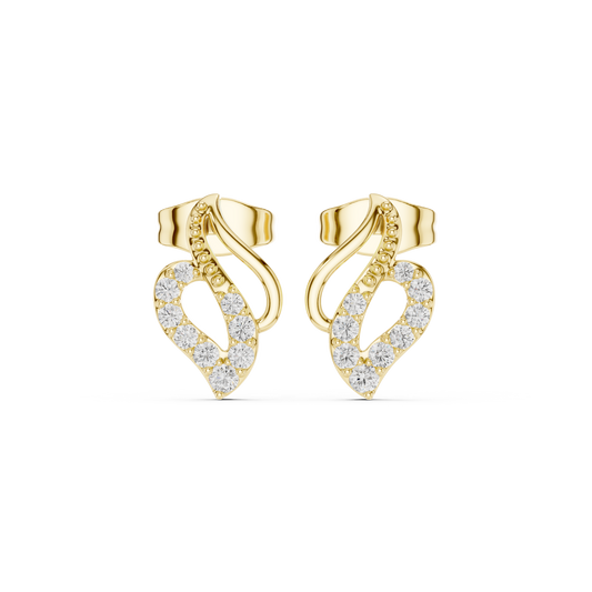 Swirl Leaf Diamond Cluster Stud Earrings in Yellow Gold : 0.16CTW