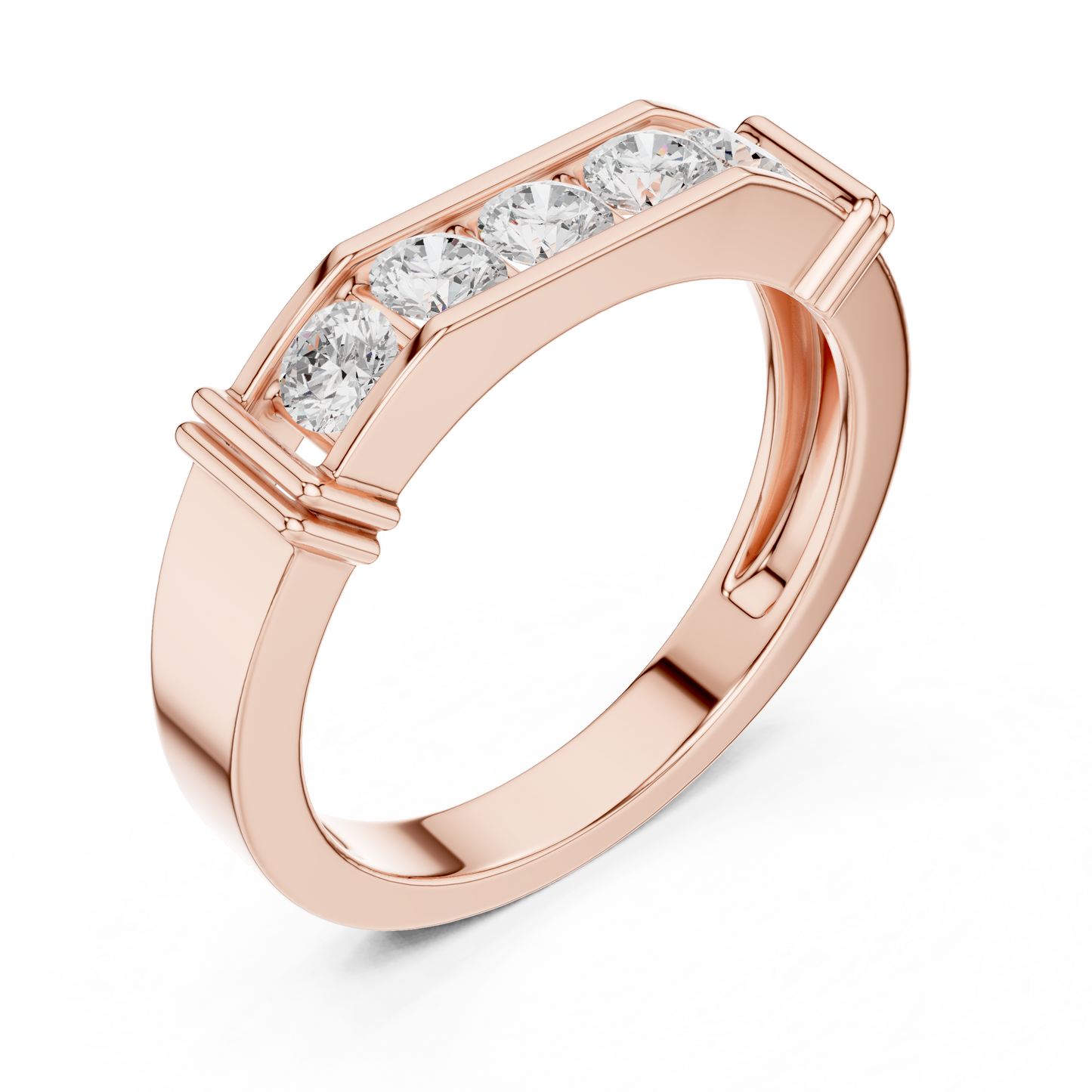Yellow Gold 5-Stone Diamond Band 0.55CTW Bar & Channel Set Geometric Ring