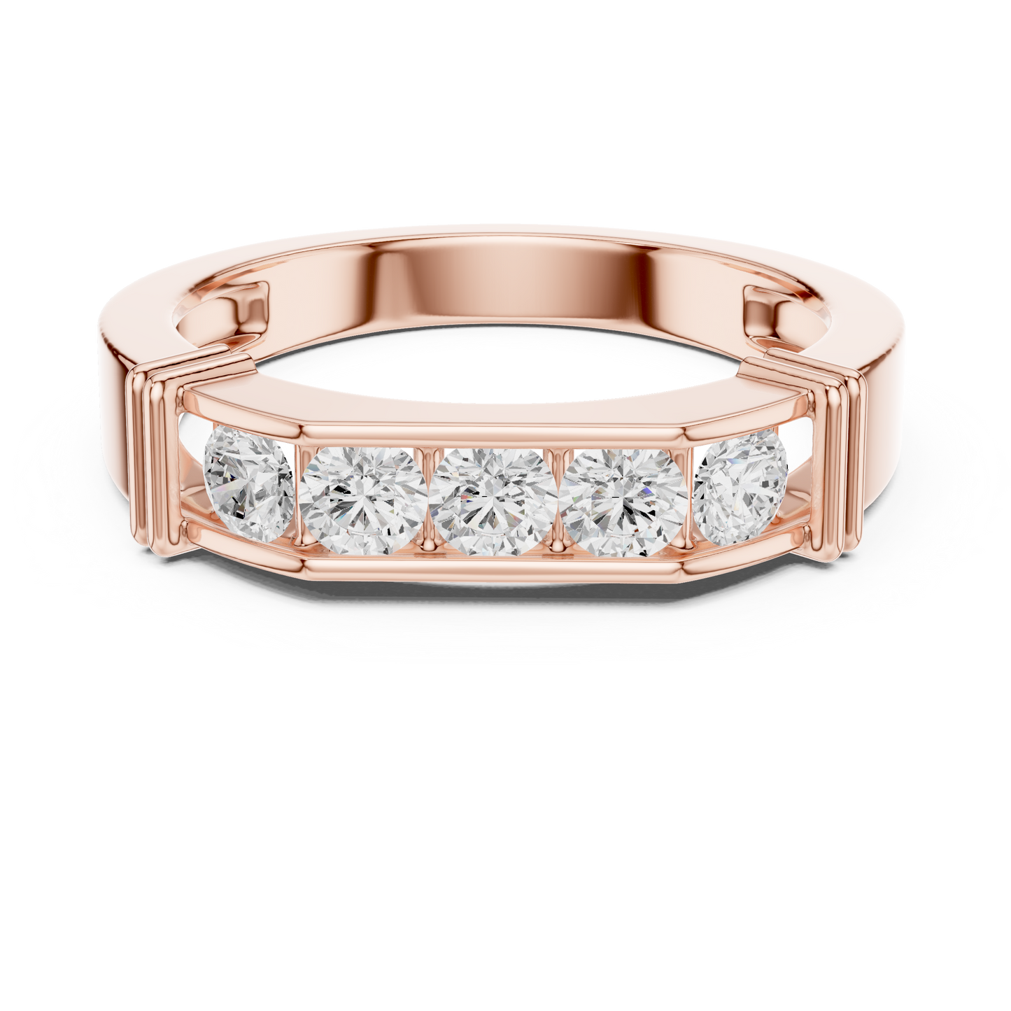 Yellow Gold 5-Stone Diamond Band 0.55CTW Bar & Channel Set Geometric Ring