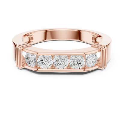 Yellow Gold 5-Stone Diamond Band 0.55CTW Bar & Channel Set Geometric Ring