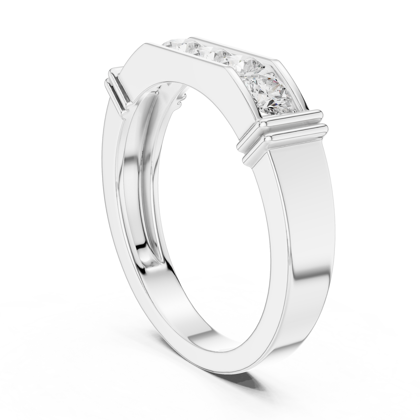 Yellow Gold 5-Stone Diamond Band 0.55CTW Bar & Channel Set Geometric Ring