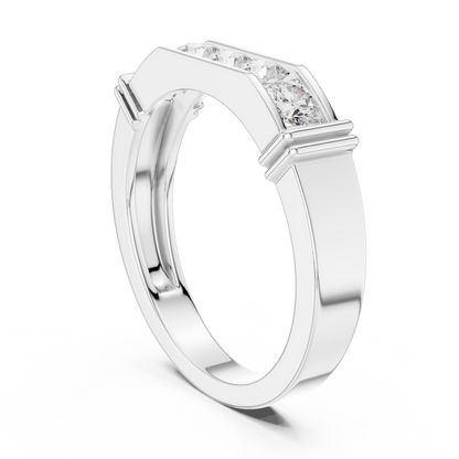 Yellow Gold 5-Stone Diamond Band 0.55CTW Bar & Channel Set Geometric Ring