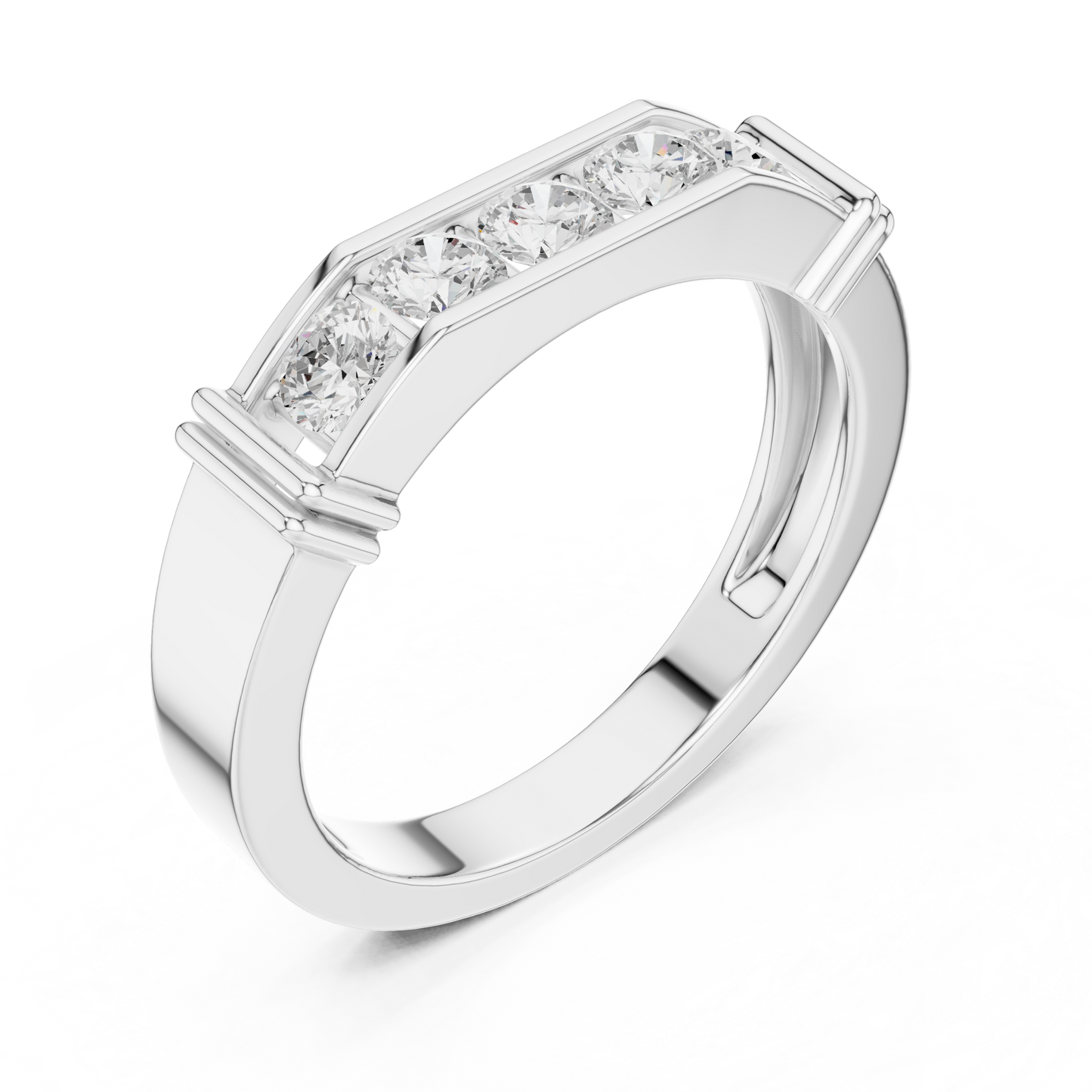 Yellow Gold 5-Stone Diamond Band 0.55CTW Bar & Channel Set Geometric Ring
