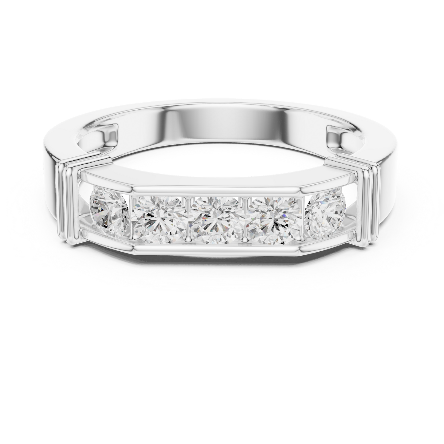 Yellow Gold 5-Stone Diamond Band 0.55CTW Bar & Channel Set Geometric Ring
