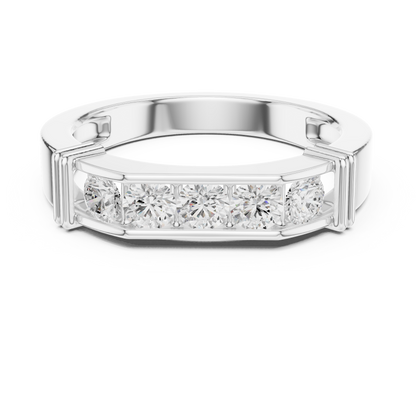 Yellow Gold 5-Stone Diamond Band 0.55CTW Bar & Channel Set Geometric Ring
