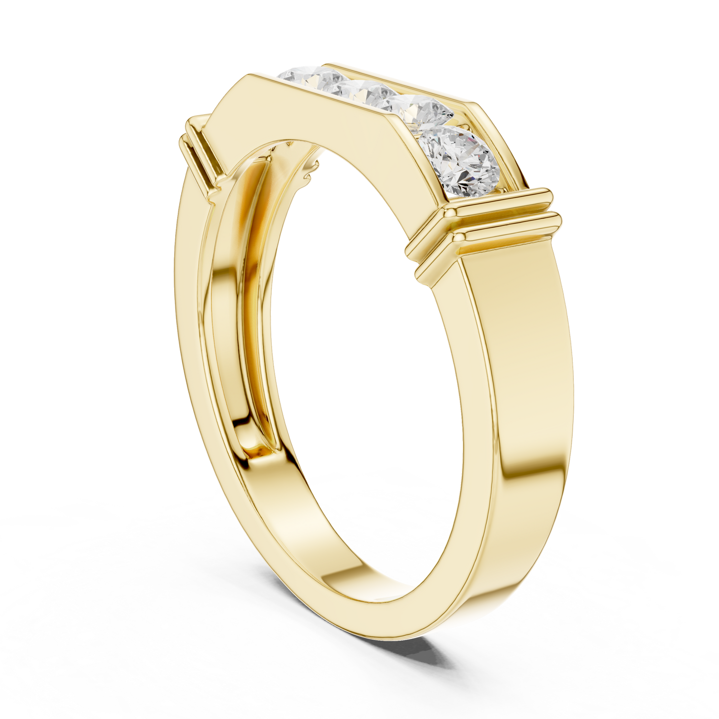 Yellow Gold 5-Stone Diamond Band 0.55CTW Bar & Channel Set Geometric Ring