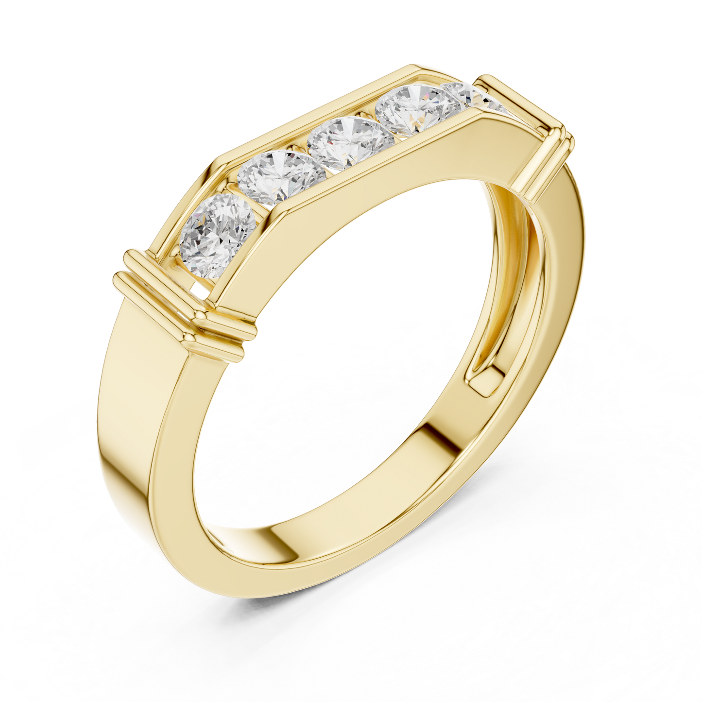 Yellow Gold 5-Stone Diamond Band 0.55CTW Bar & Channel Set Geometric Ring