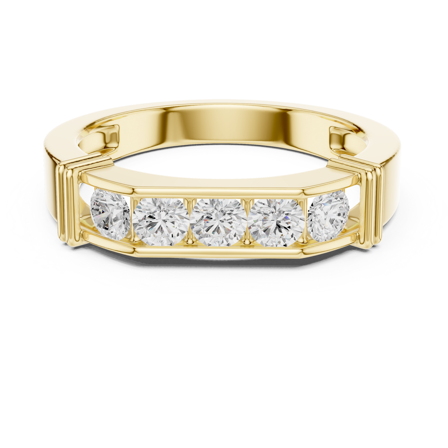 Yellow Gold 5-Stone Diamond Band 0.55CTW Bar & Channel Set Geometric Ring
