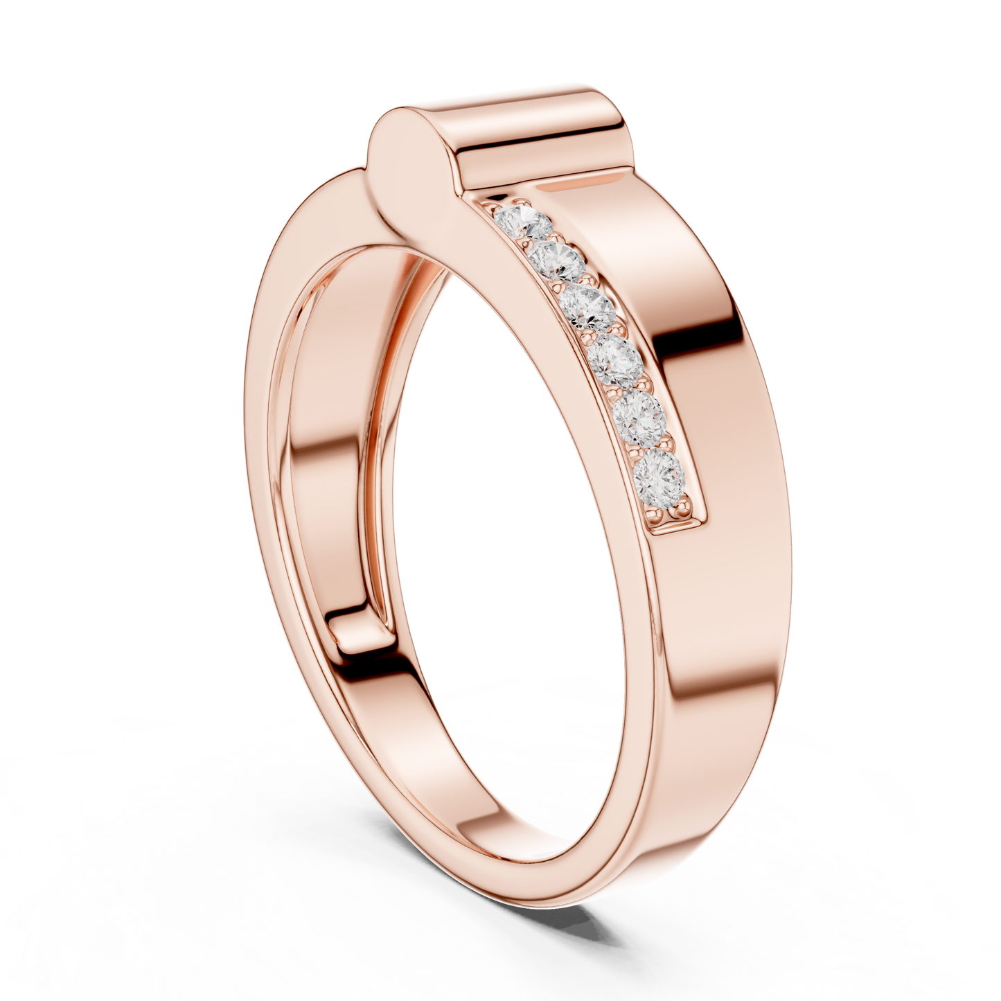 Yellow Gold Minimalist Cylinder Ring - 0.18CTW Round Diamonds