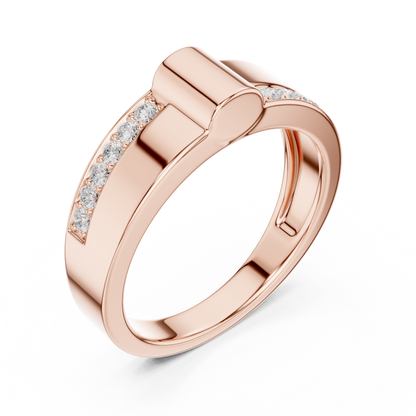 Yellow Gold Minimalist Cylinder Ring - 0.18CTW Round Diamonds
