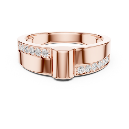 Yellow Gold Minimalist Cylinder Ring - 0.18CTW Round Diamonds