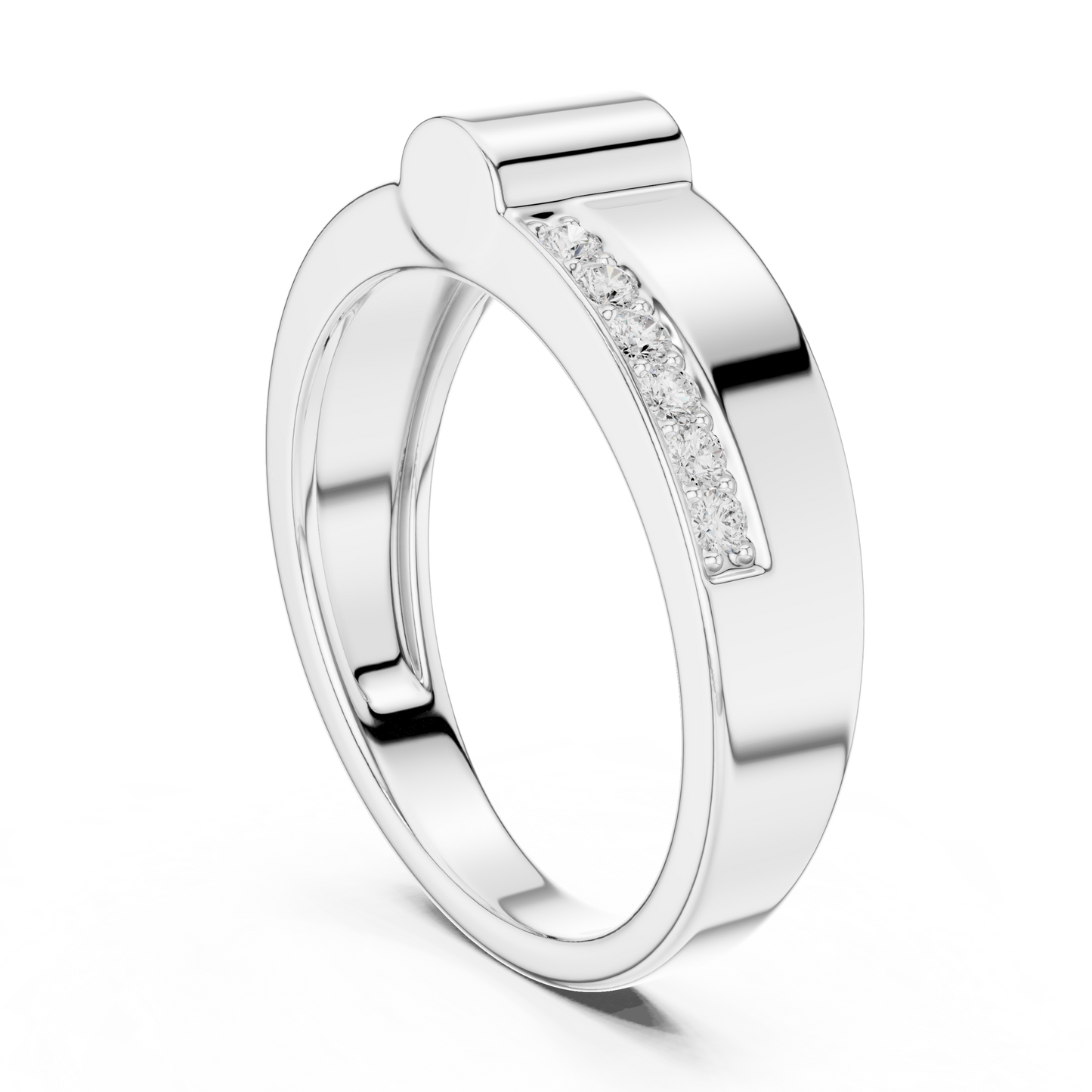 Yellow Gold Minimalist Cylinder Ring - 0.18CTW Round Diamonds
