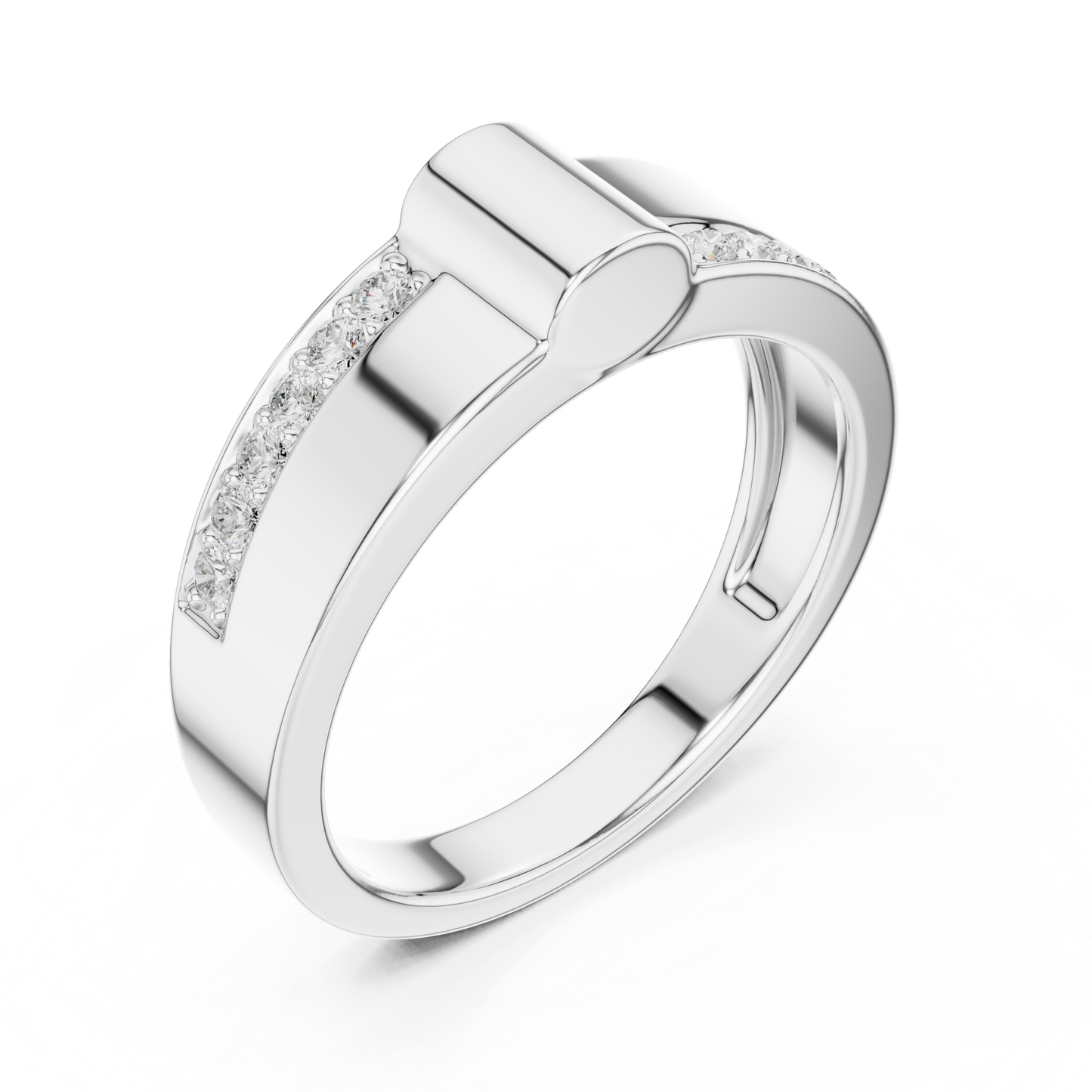 Yellow Gold Minimalist Cylinder Ring - 0.18CTW Round Diamonds