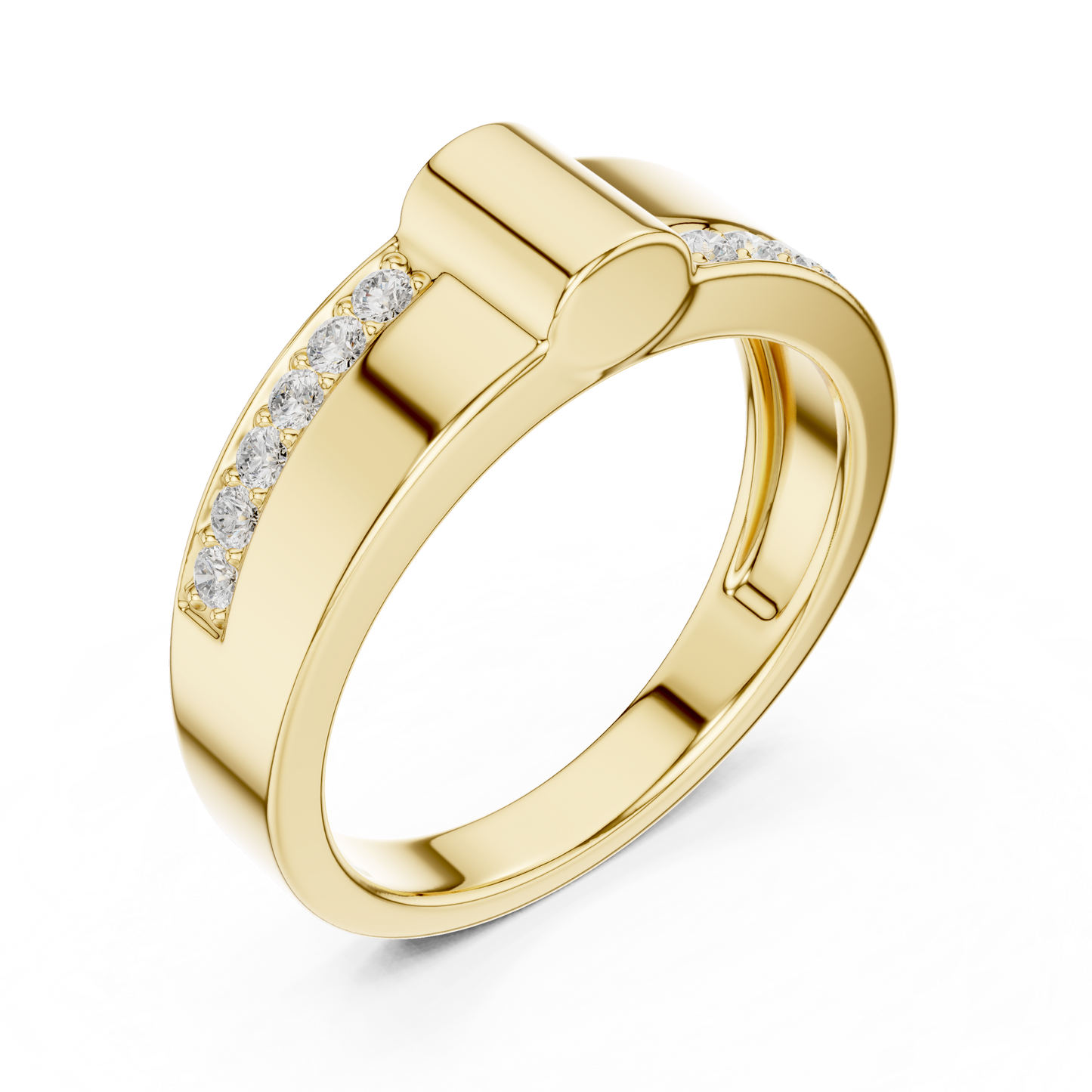 Yellow Gold Minimalist Cylinder Ring - 0.18CTW Round Diamonds