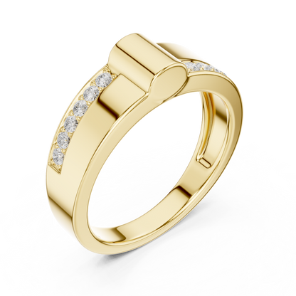 Yellow Gold Minimalist Cylinder Ring - 0.18CTW Round Diamonds