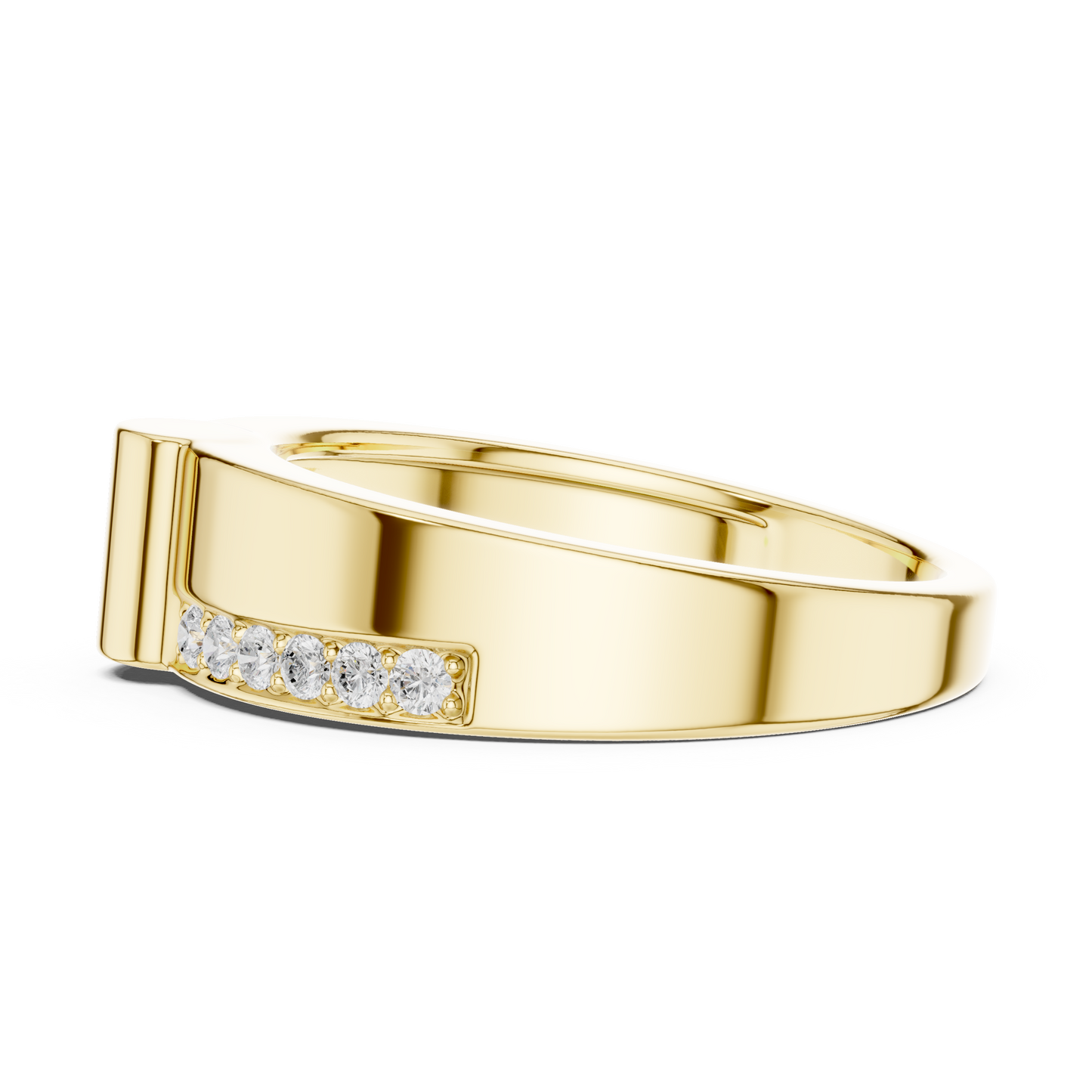 Yellow Gold Minimalist Cylinder Ring - 0.18CTW Round Diamonds