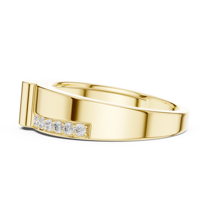 Yellow Gold Minimalist Cylinder Ring - 0.18CTW Round Diamonds