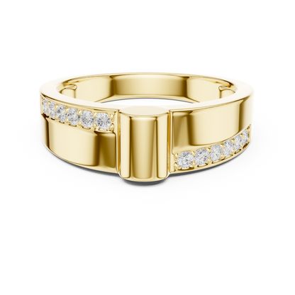 Yellow Gold Minimalist Cylinder Ring - 0.18CTW Round Diamonds