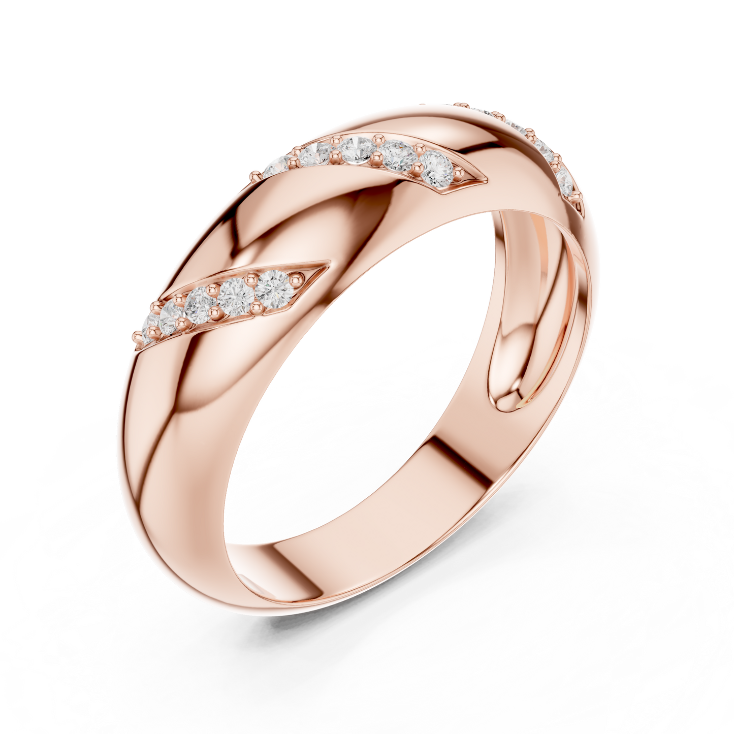 0.13CTW Yellow Gold Diagonal Diamond Dome Ring | Chunky Textured Statement Band