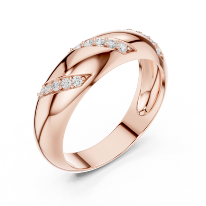 0.13CTW Yellow Gold Diagonal Diamond Dome Ring | Chunky Textured Statement Band