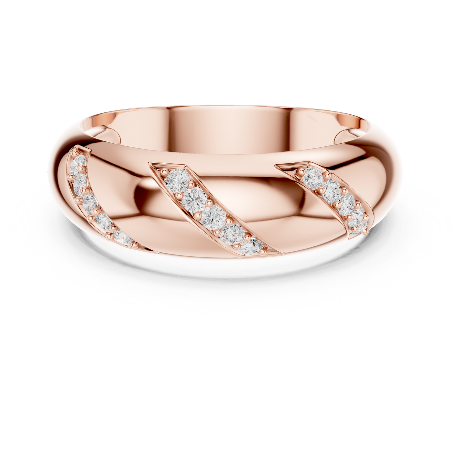 0.13CTW Yellow Gold Diagonal Diamond Dome Ring | Chunky Textured Statement Band
