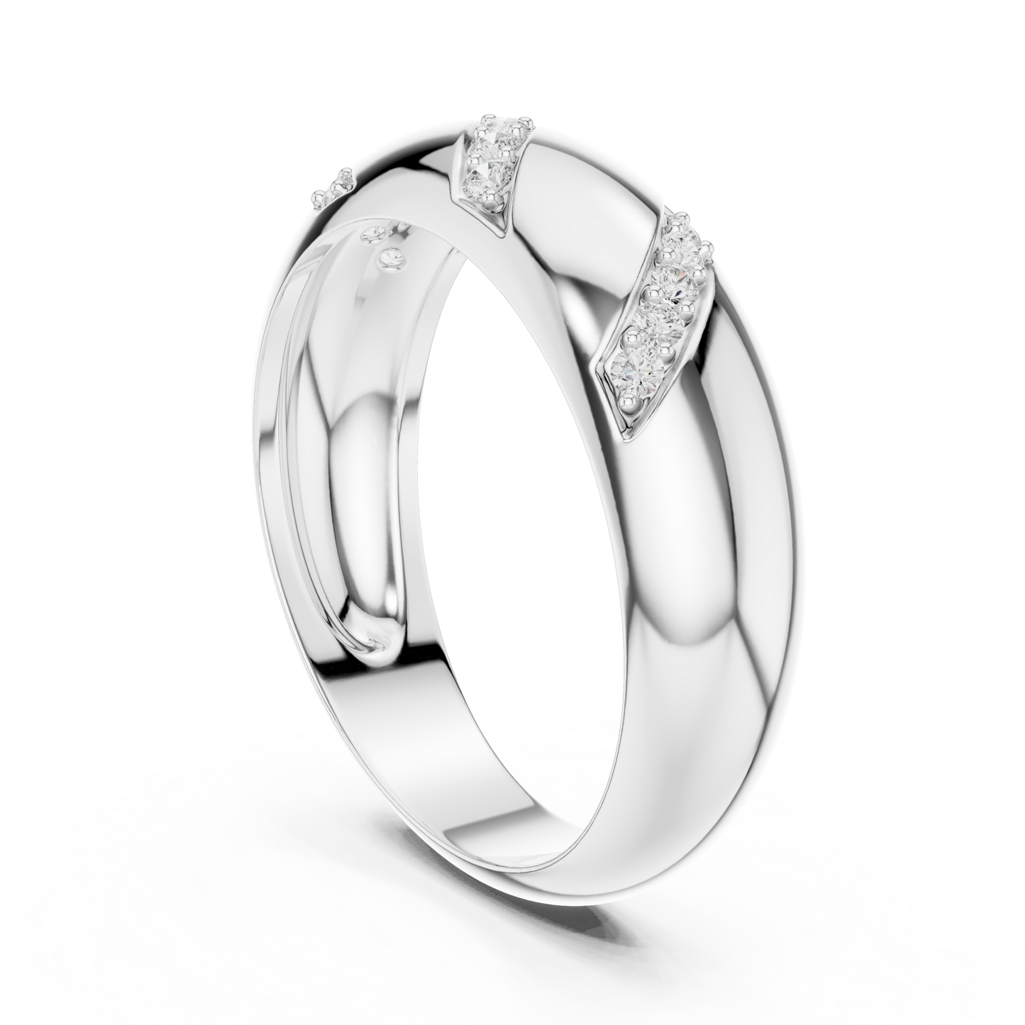 0.13CTW Yellow Gold Diagonal Diamond Dome Ring | Chunky Textured Statement Band