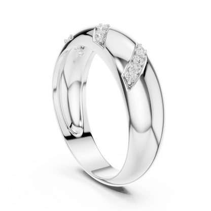 0.13CTW Yellow Gold Diagonal Diamond Dome Ring | Chunky Textured Statement Band