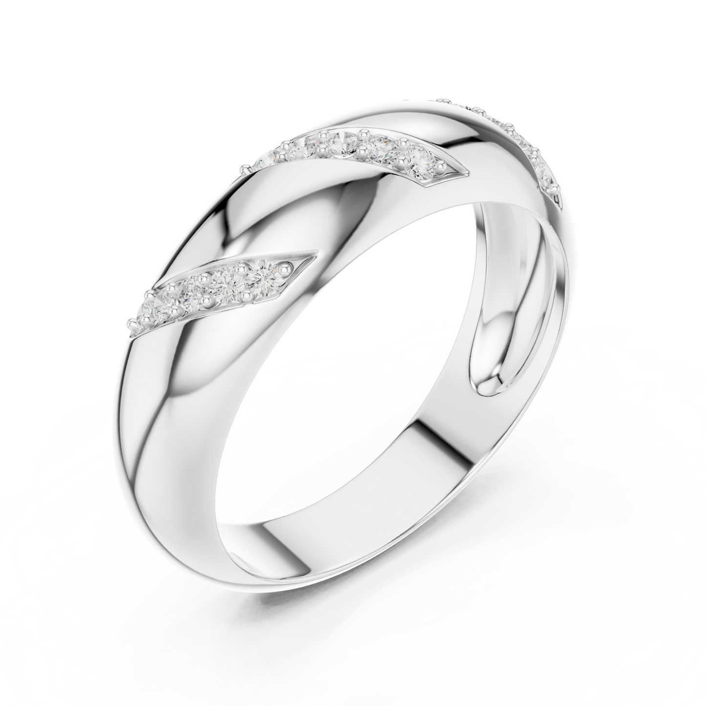 0.13CTW Yellow Gold Diagonal Diamond Dome Ring | Chunky Textured Statement Band