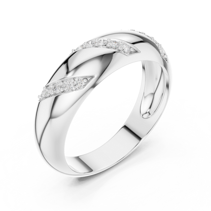 0.13CTW Yellow Gold Diagonal Diamond Dome Ring | Chunky Textured Statement Band