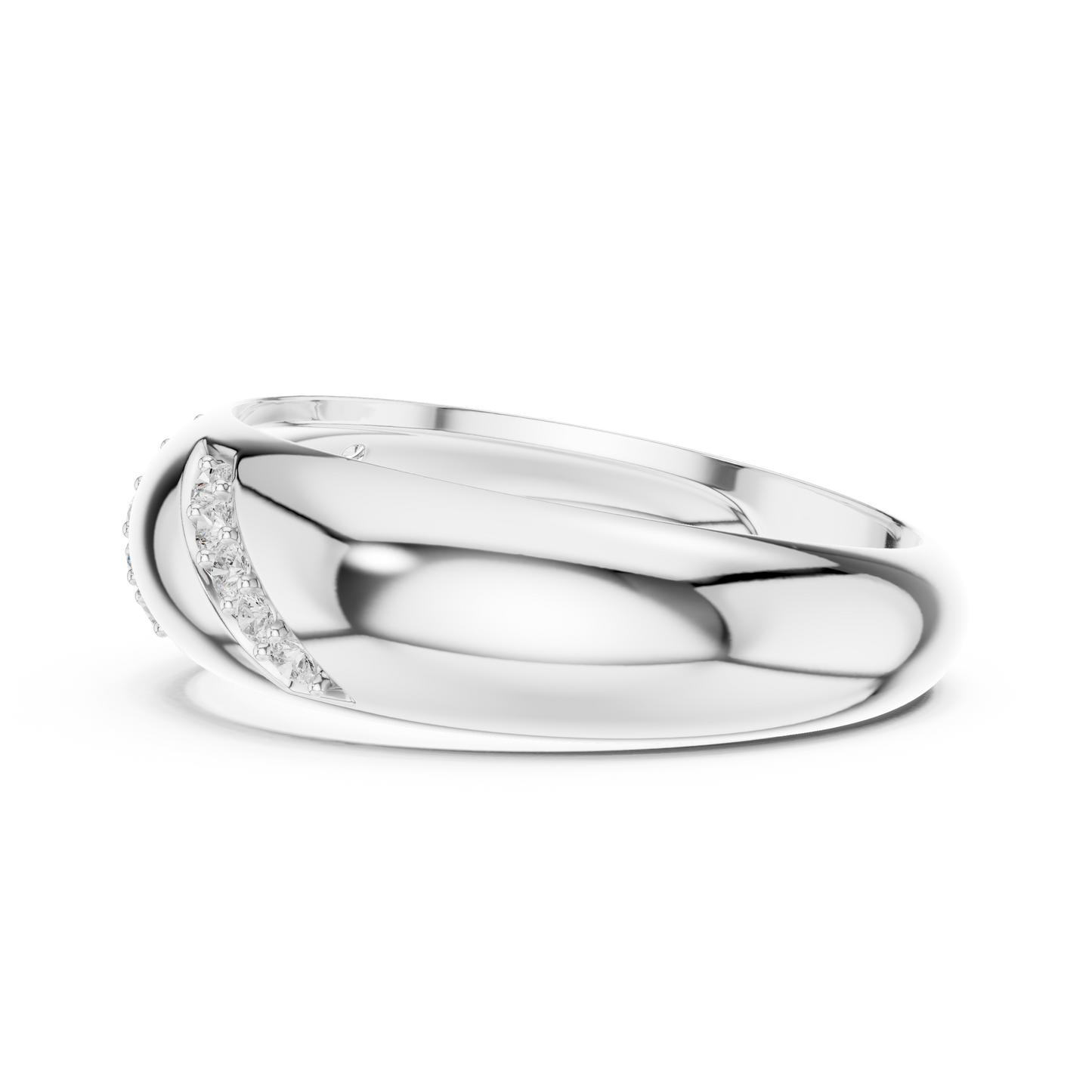 0.13CTW Yellow Gold Diagonal Diamond Dome Ring | Chunky Textured Statement Band