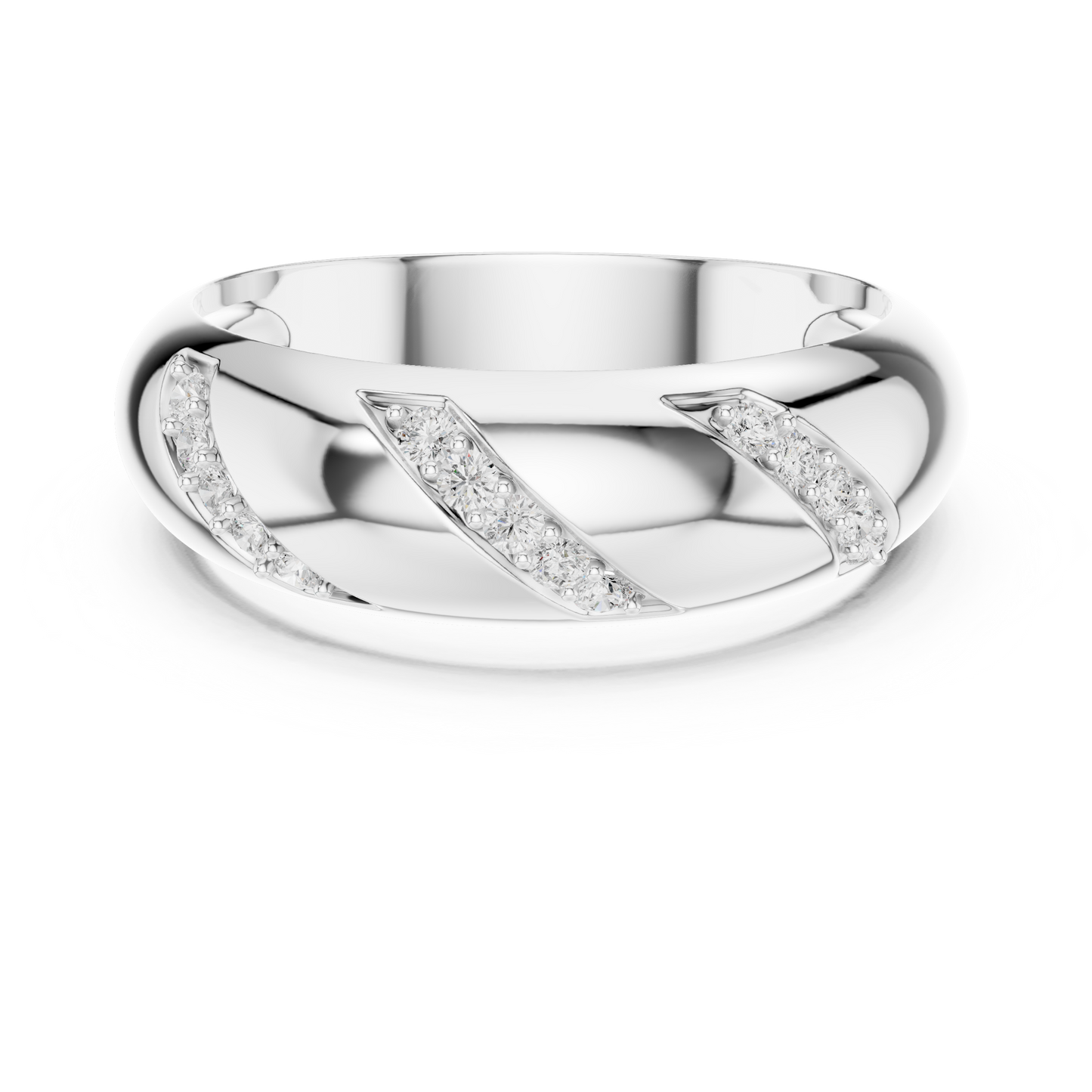 0.13CTW Yellow Gold Diagonal Diamond Dome Ring | Chunky Textured Statement Band