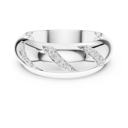 0.13CTW Yellow Gold Diagonal Diamond Dome Ring | Chunky Textured Statement Band
