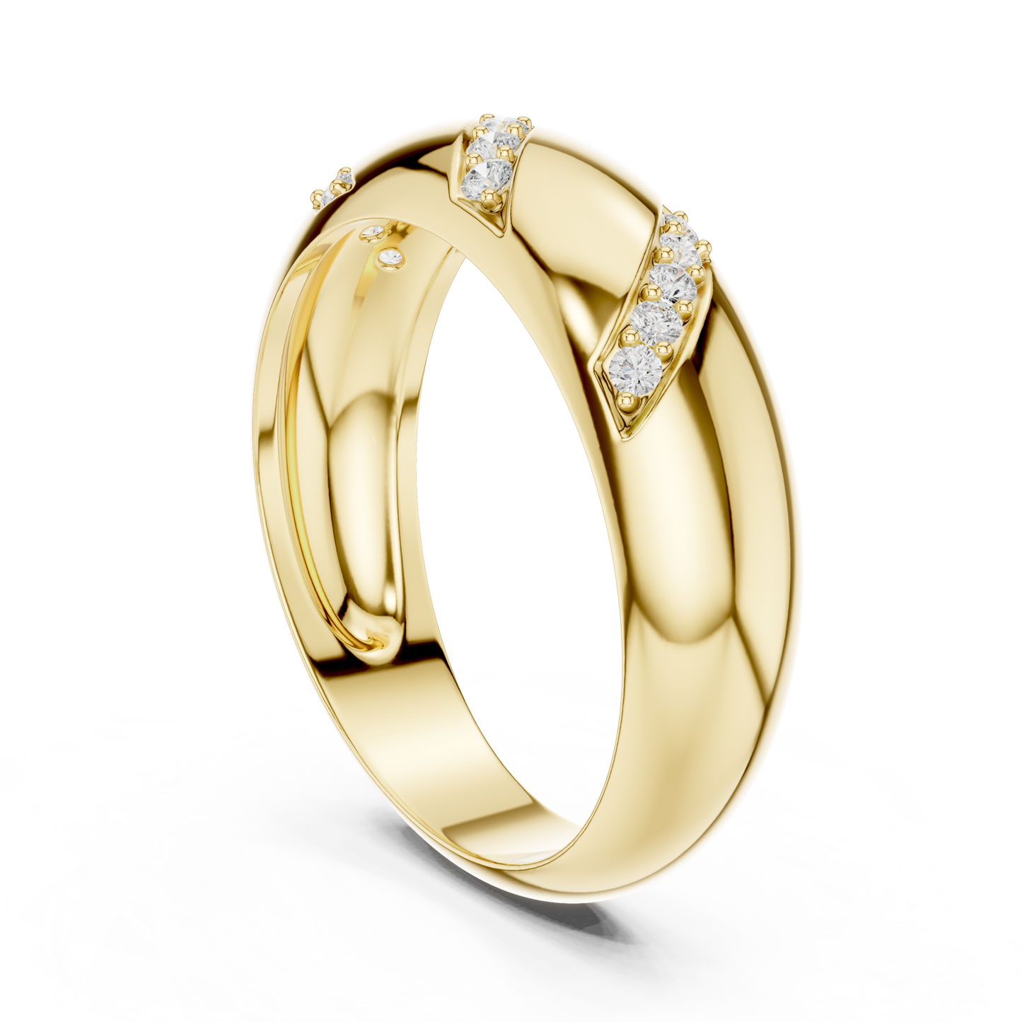 0.13CTW Yellow Gold Diagonal Diamond Dome Ring | Chunky Textured Statement Band