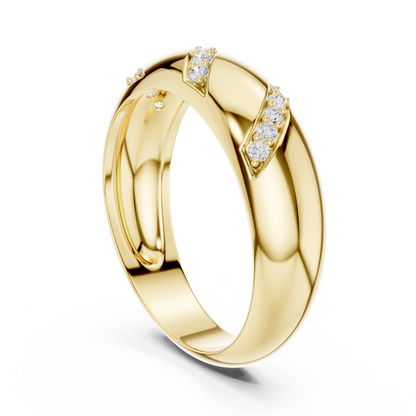 0.13CTW Yellow Gold Diagonal Diamond Dome Ring | Chunky Textured Statement Band