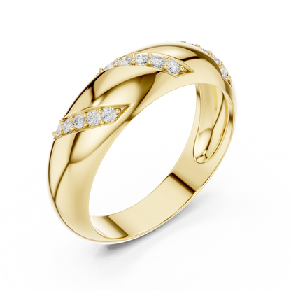 0.13CTW Yellow Gold Diagonal Diamond Dome Ring | Chunky Textured Statement Band