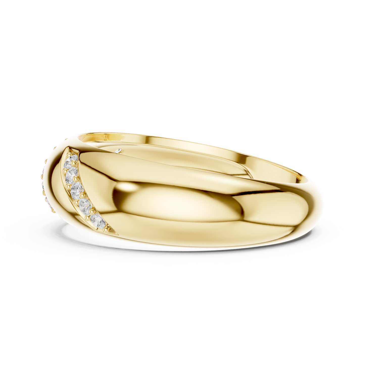0.13CTW Yellow Gold Diagonal Diamond Dome Ring | Chunky Textured Statement Band