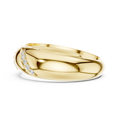 0.13CTW Yellow Gold Diagonal Diamond Dome Ring | Chunky Textured Statement Band
