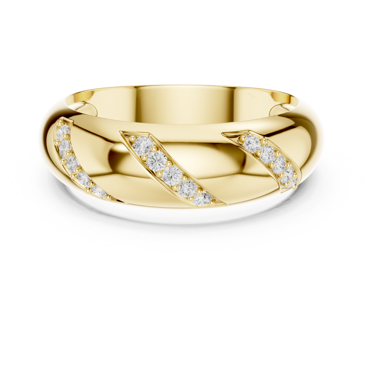 0.13CTW Yellow Gold Diagonal Diamond Dome Ring | Chunky Textured Statement Band