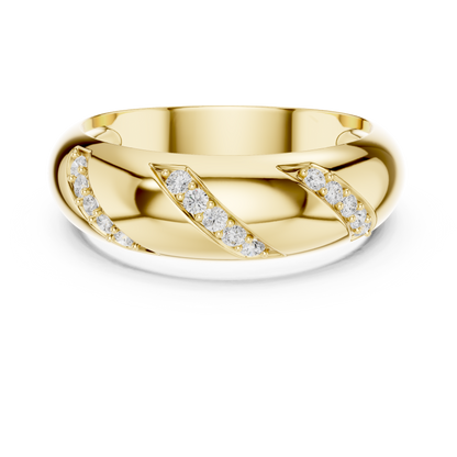 0.13CTW Yellow Gold Diagonal Diamond Dome Ring | Chunky Textured Statement Band