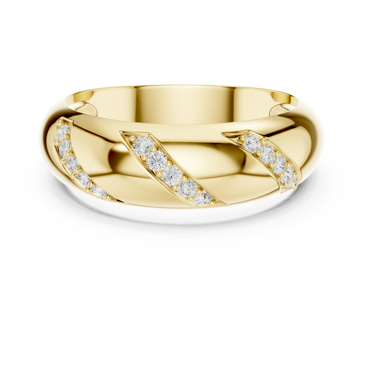 0.13CTW Yellow Gold Diagonal Diamond Dome Ring | Chunky Textured Statement Band