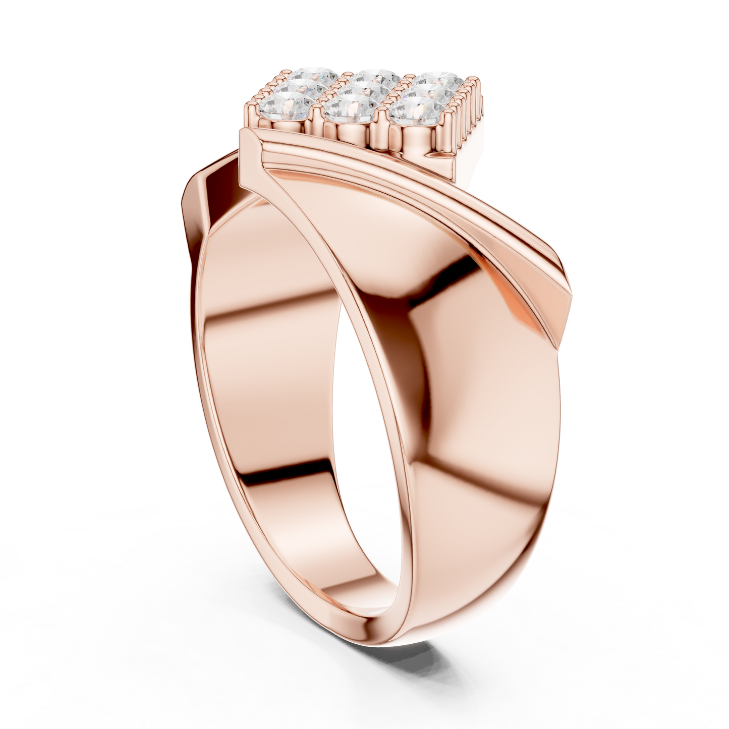 Yellow Gold Chevron Pave Statement Wedding Ring 0.45CTW Diamonds