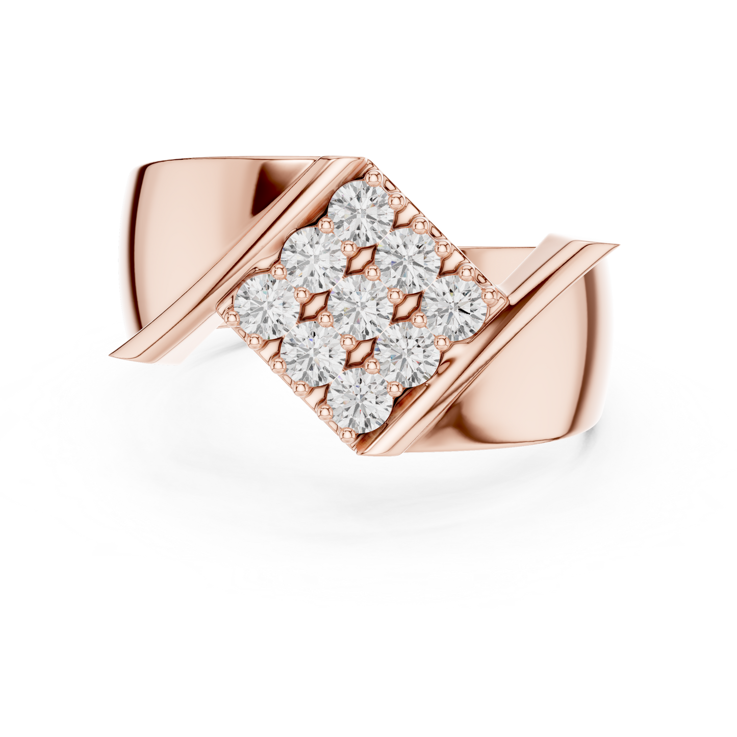 Yellow Gold Chevron Pave Statement Wedding Ring 0.45CTW Diamonds