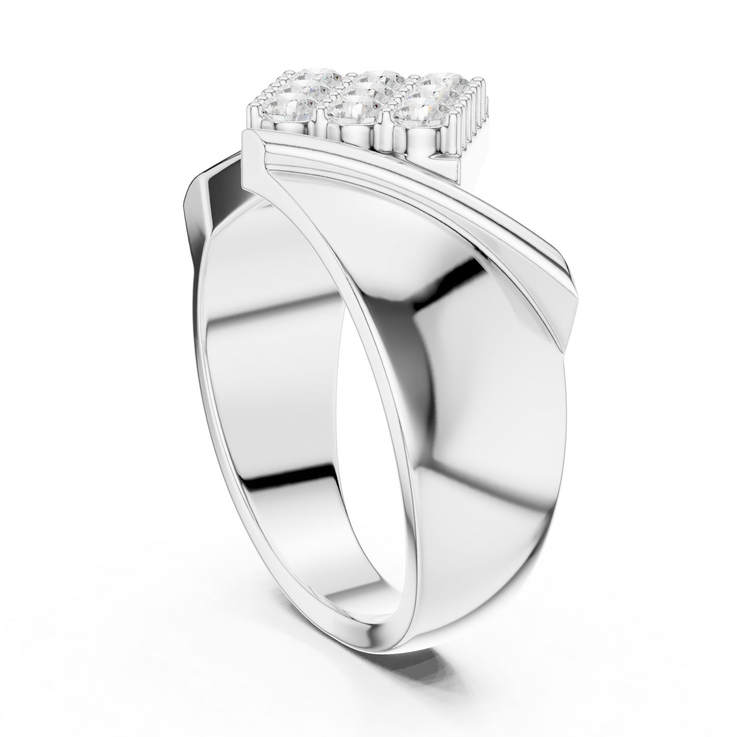 Yellow Gold Chevron Pave Statement Wedding Ring 0.45CTW Diamonds