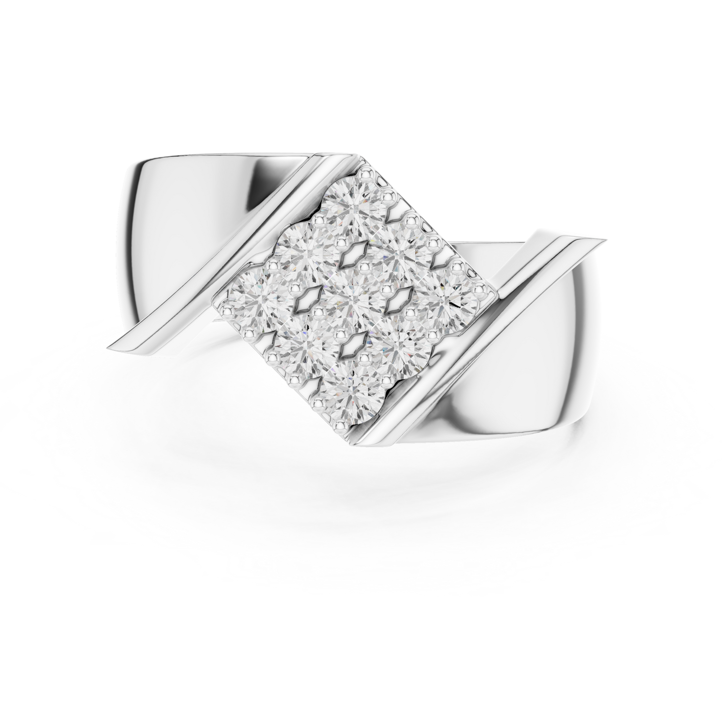 Yellow Gold Chevron Pave Statement Wedding Ring 0.45CTW Diamonds