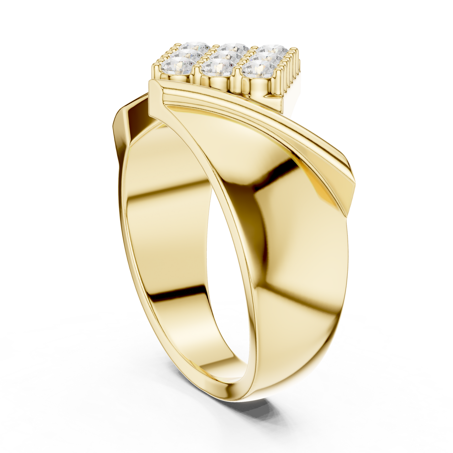 Yellow Gold Chevron Pave Statement Wedding Ring 0.45CTW Diamonds