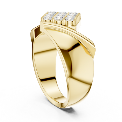 Yellow Gold Chevron Pave Statement Wedding Ring 0.45CTW Diamonds