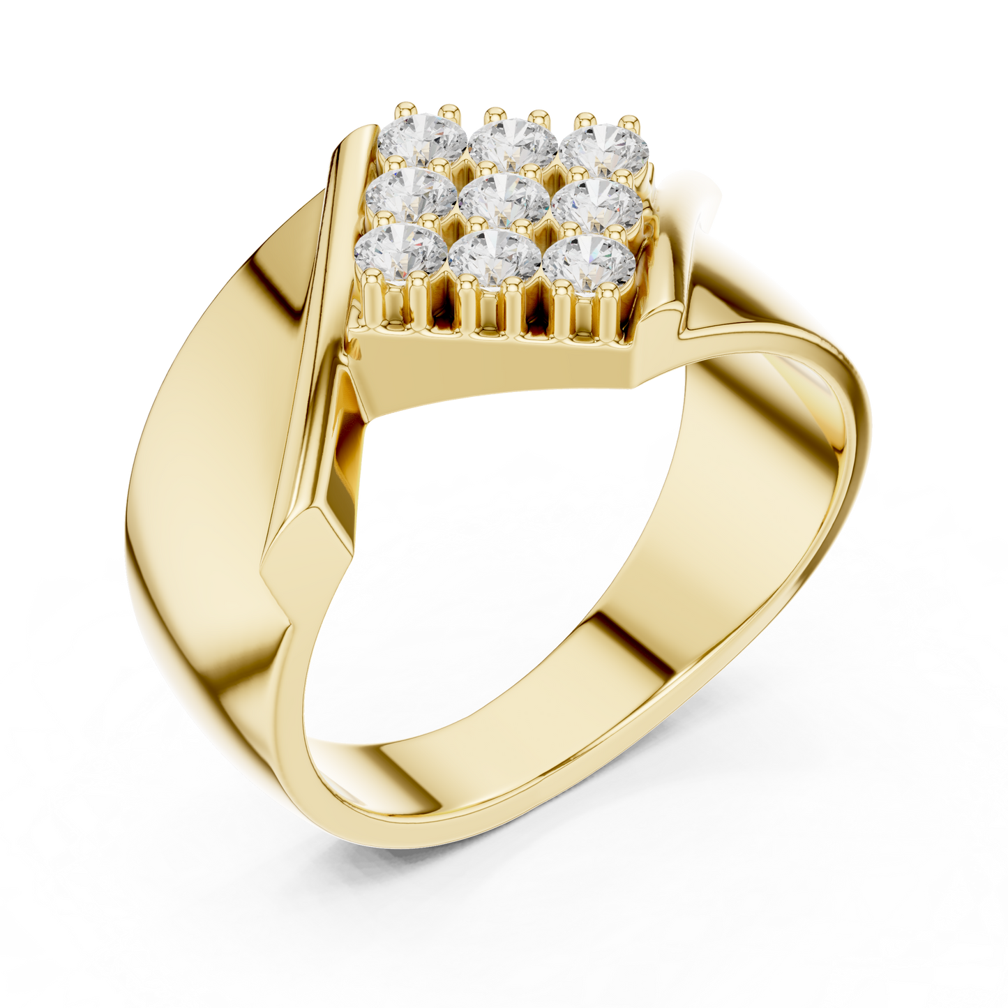 Yellow Gold Chevron Pave Statement Wedding Ring 0.45CTW Diamonds